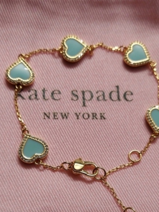 kate spade Jewelry - kate spade Gold Heart Bracelet with Mint Enamel hearts! NWT
